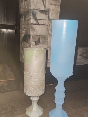 Decorative Tall Pedestal Candle Holder Set - Blue and Mixed Pastel